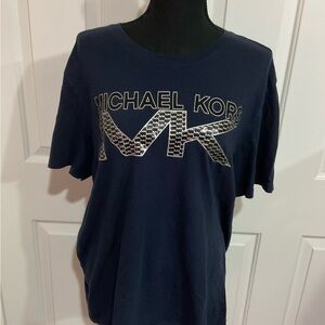 Michael Kors L Navy Tee with Metallic Logo